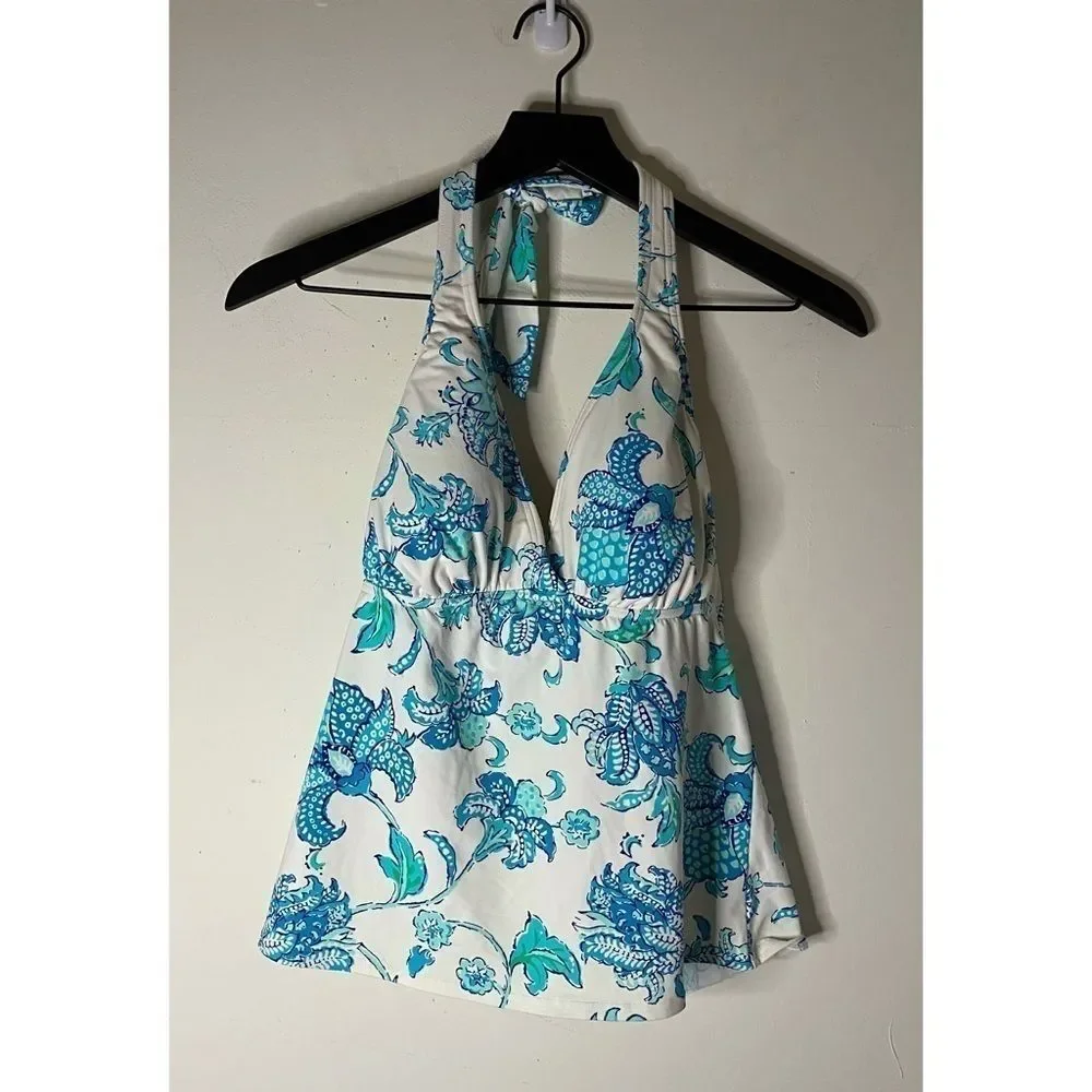 Lands’ End Blue, Green, and White Halter Tankini Size 8